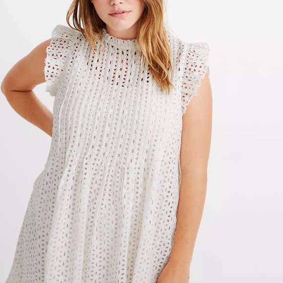 Madewell Eyelet Ruffle-Sleeve Pintuck Mini Dress AN137 MEDIUM - Picture 2 of 5